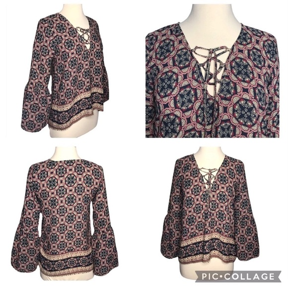 ABERCROMBIE & FITCH Womens Patterned Hippie Boho Festival Peasant Top Size Small - Picture 1 of 6